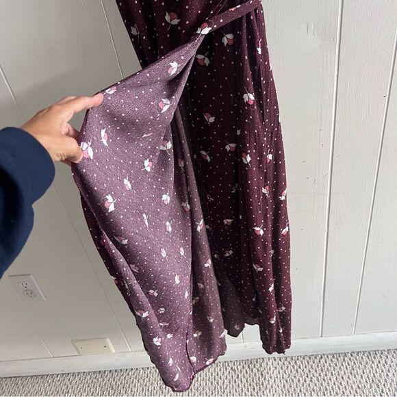 & Other Stories Women's Maroon Floral Wrap V-Neck Dress - Picture 6 of 13